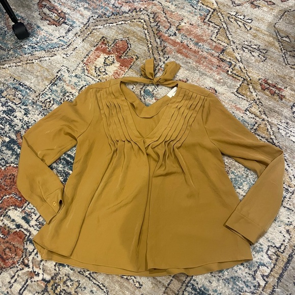 Anthropologie The Korner Pleated Tie Neck Blouse Mustard Size S - Picture 6 of 6